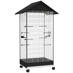 Cage oiseau sur pied volière oiseaux intérieure sur roulettes 2 mangeoires 8 perchoirs 79 x 65 x 155 cm fil d'acier noir