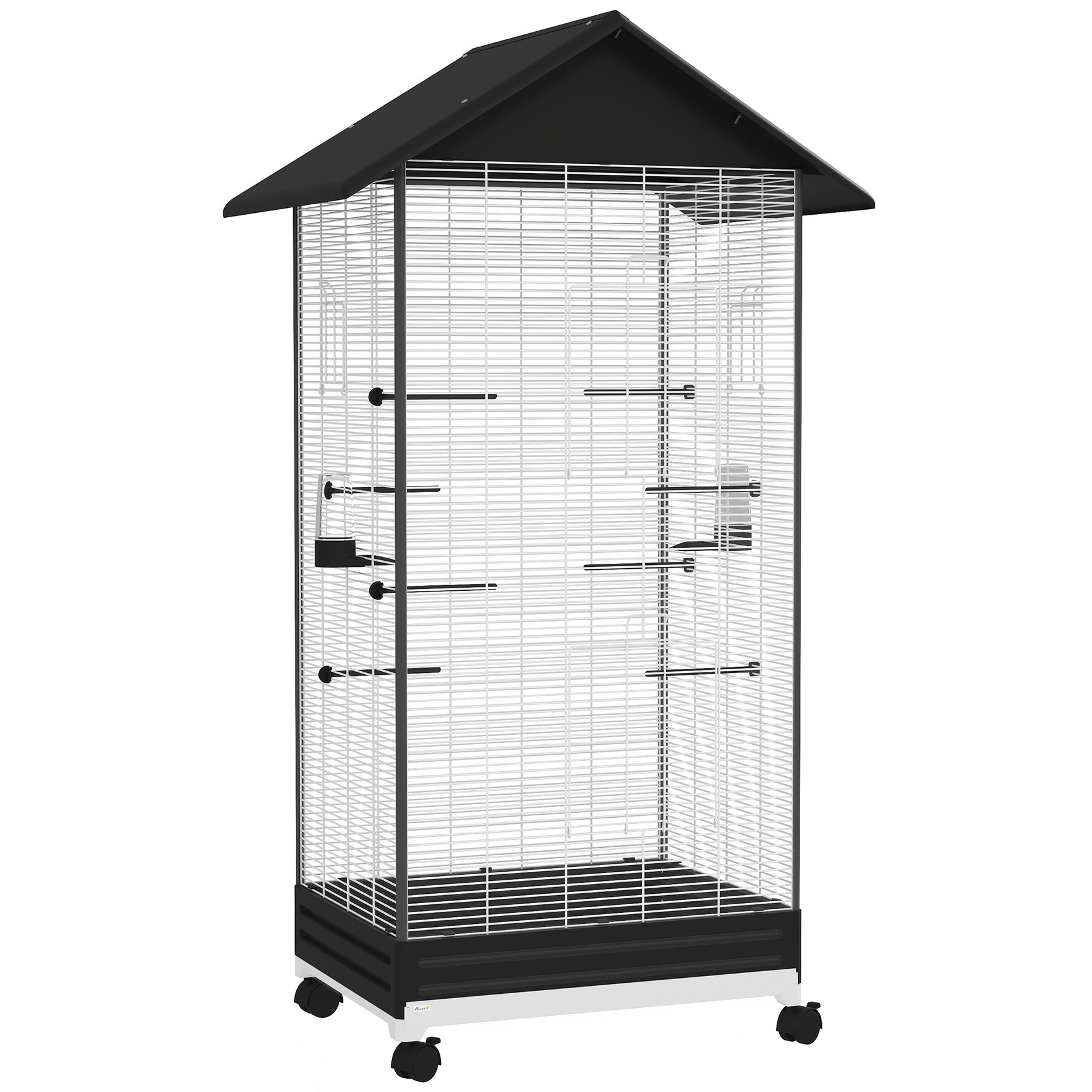 Cage oiseau sur pied volière oiseaux intérieure sur roulettes 2 mangeoires 8 perchoirs 79 x 65 x 155 cm fil d'acier noir