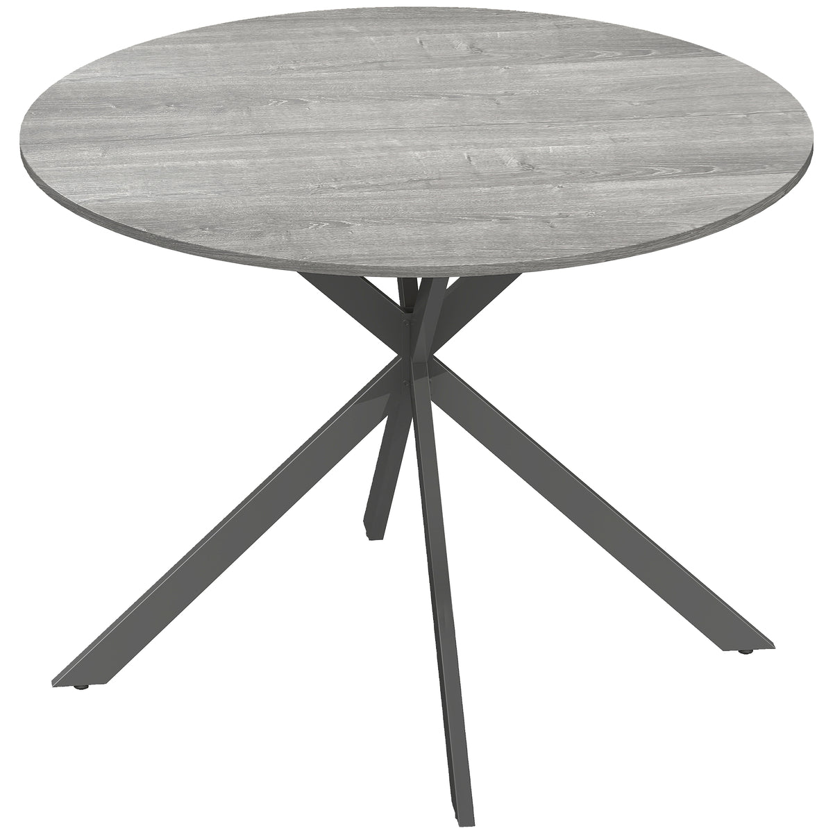 Table à Manger Ronde pour 4 Personnes 100 cm, Style Industriel avec Plateau Aspect Bois, Piètement Croisé en Acier, Gris
