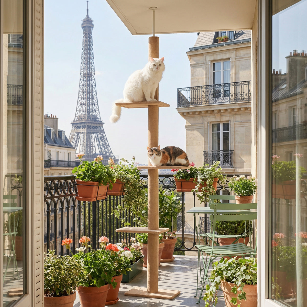 Arbre à chat poteau à griffer hauteur réglable dim. 43L x 27I x 228-260H cm 4 niveaux d'activités marron