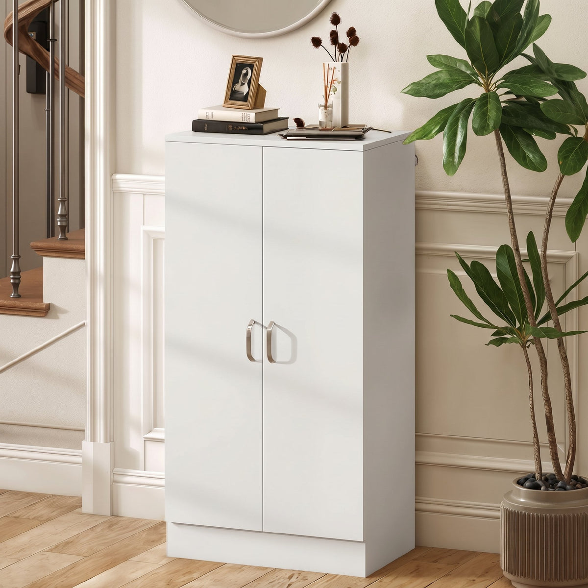 Meuble à chaussures 14 paires armoire à chaussures 7 niveaux avec 6 étagères réglables 2 portes à fermeture douce blanc