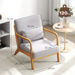 Fauteuil lounge - 3 coussins inclus - assise profonde - accoudoirs - structure bois hévéa - velours givré gris