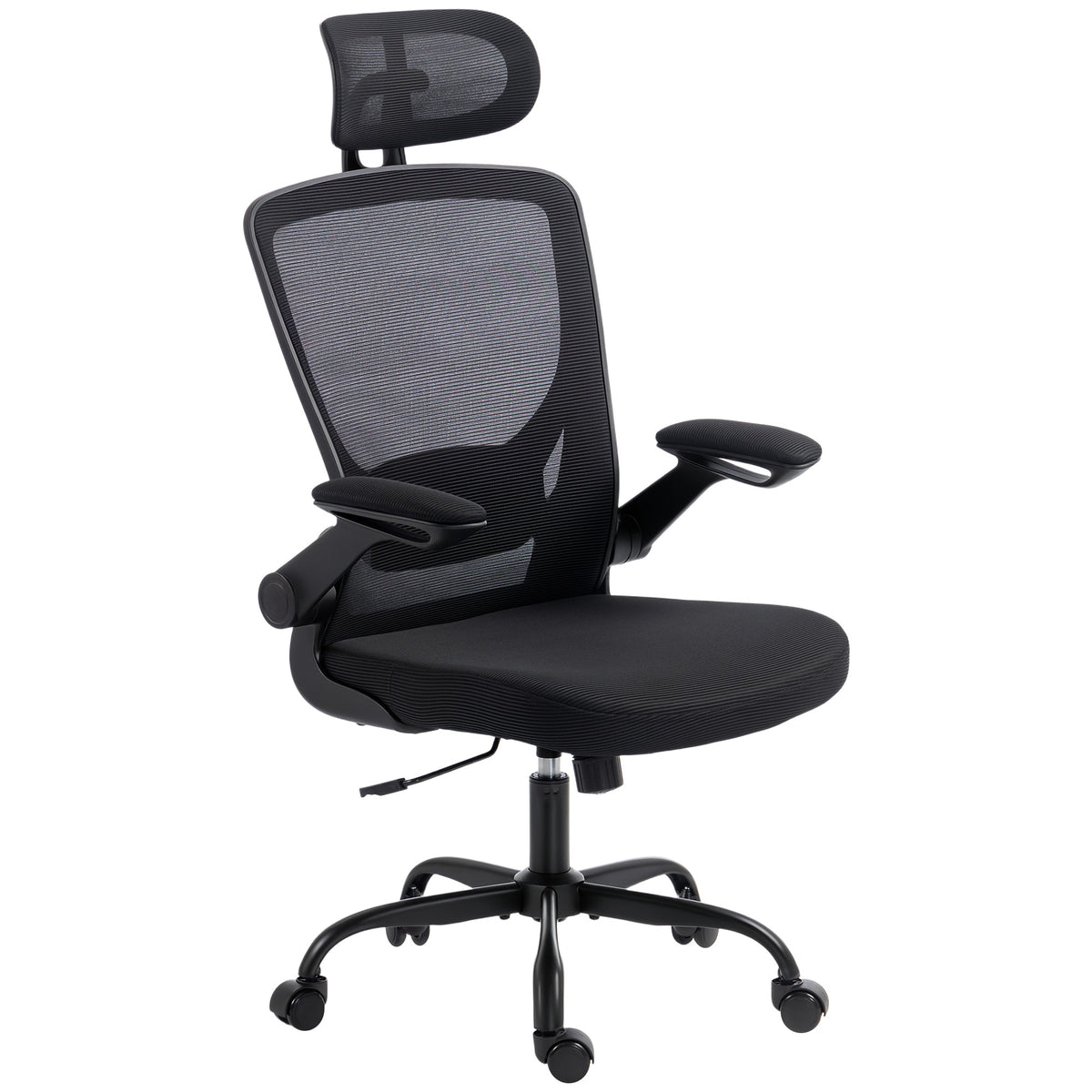 Sedia da ufficio ergonomica, poltrona da ufficio in rete con supporto lombare e poggiatesta regolabili, 64x65x129cm, nero
