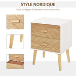 Table de chevet Chiffonnier Commode Meuble de Rangement avec 2 tiroirs Scandinave 40L x 30l x 56H cm en Bois