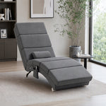 Fauteuil relax salon fauteuil de massage et chauffage meridienne avec télécommande et oreiller, tissu effet lin, gris
