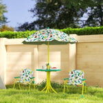 Children's Outdoor Patio Set with 2 Folding Chairs and Parasol, Jungle Theme, for Garden, Terrace, Green