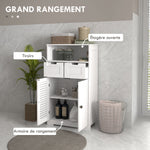 Meuble de salle de bain armoire 2 portes étagère réglable 2 tiroirs niche 61 x 30,5 x 109,5 cm blanc