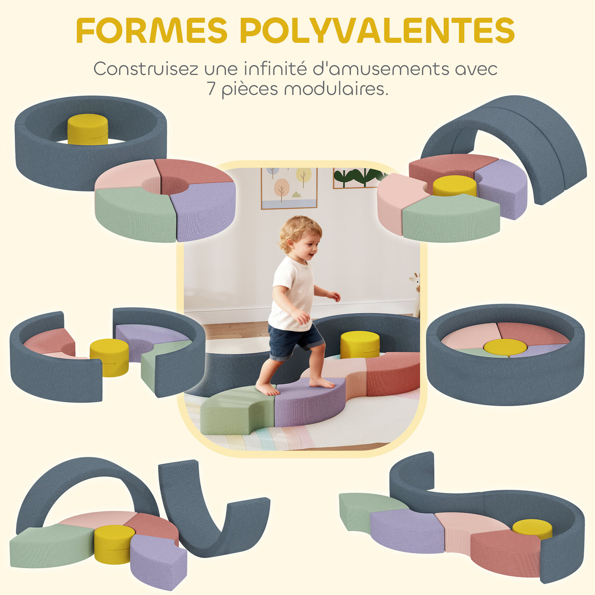 Parcours motricité bébé module motricité bébé 7 pièces avec housse lavable 107 x 107 x 30 cm multicolore