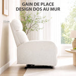 Fauteuil Relax Inclinable, Fauteuil de Relaxation en Peluche Teddy, Assise à Ressorts, Accoudoirs Rembourrés, Crème
