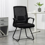Chaise de bureau ergonomique sans roulettes, chaise de conférence avec dossier en maille, soutien lombaire, noir