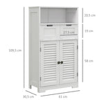 Meuble de salle de bain armoire 2 portes étagère réglable 2 tiroirs niche 61 x 30,5 x 109,5 cm blanc