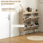 Meuble à chaussures 4 abattants 20 paires étagère réglable style bohème pieds en bois massif 105 x 24 x 97,5 cm naturel