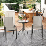 3 pièces salon de jardin extérieur ensemble de meubles 2 fauteuils empilables table basse dessus verre trempé gris clair