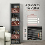 Rangements pour CD et DVD 9 compartiments et 6 étagères réglables capacité max. 260 CD/120 DVD 33 x 24 x 140 cm gris