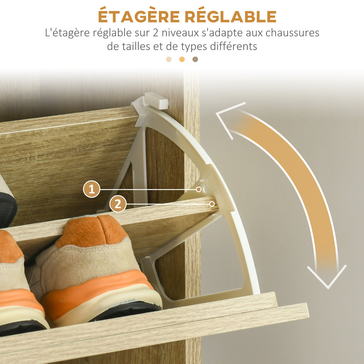 Meuble à chaussures à 3 abattants 18 paires grande capacité pour entrée couloir salon 63 x 24 x 117 cm chêne
