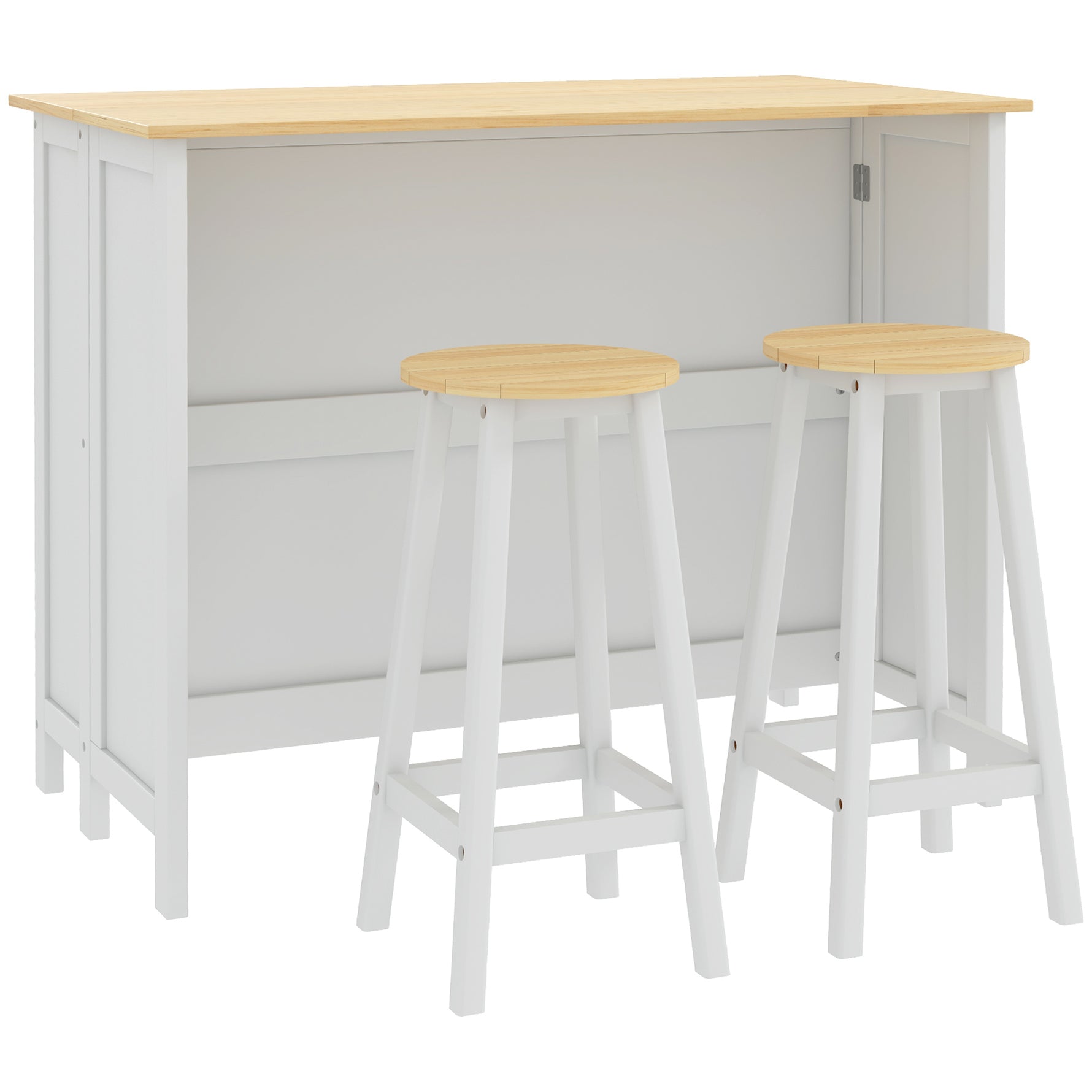 Desserte îlot de cuisine avec 2 tabourets plan de travail rabattable 2 placards avec 4 portes design moderne blanc