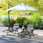 Lot de 2 bain de soleil, chaise longue pliante inclinable avec appuie-tête en textilène, 90 x 65 x 112 cm, gris