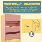 Bibliothèque étagère Multi-Rangement 3 étagères 2 niches Grand tiroir en bois Rose