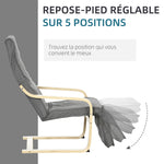 Fauteuil Luxe Confort et Relaxation avec Repose-Pied réglable déhoussable 94 x 66,5 x 100 cm cm Bois Massif Gris