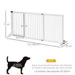 Dog safety gate, freestanding gate, adjustable length, built-in lockable door, dim. 113-166L x 36W x 71H cm, white pine