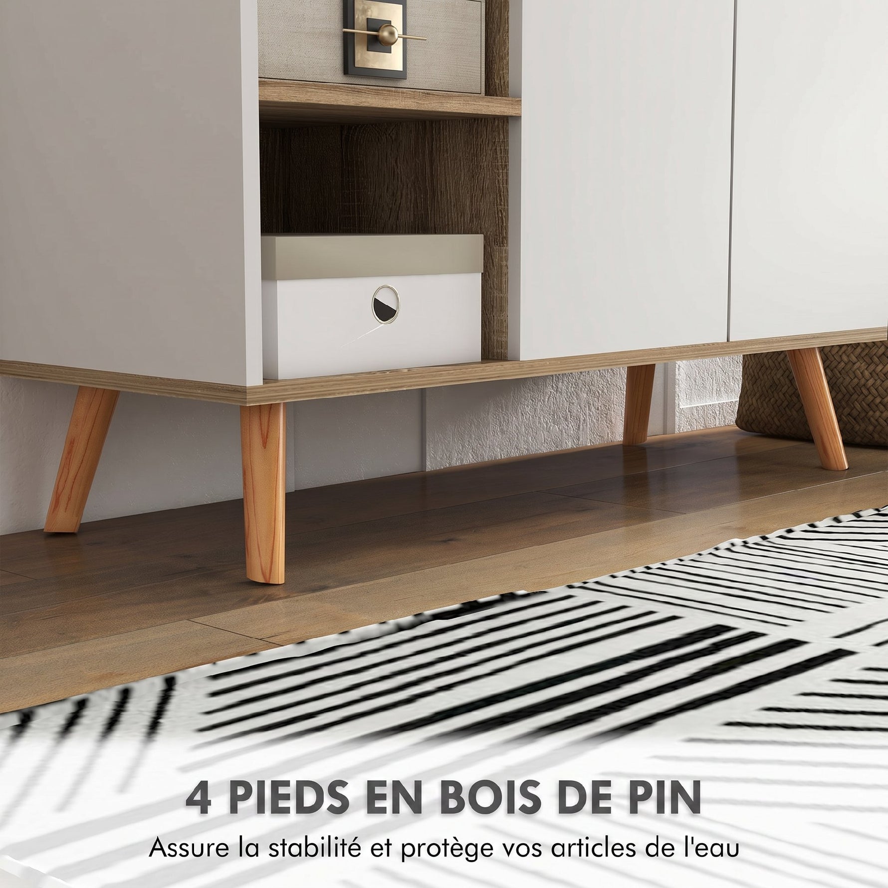 Meuble de rangement buffet cuisine 1 tiroir 1 placard double porte 3 étagères réglables 95 x 35 x 85 cm blanc