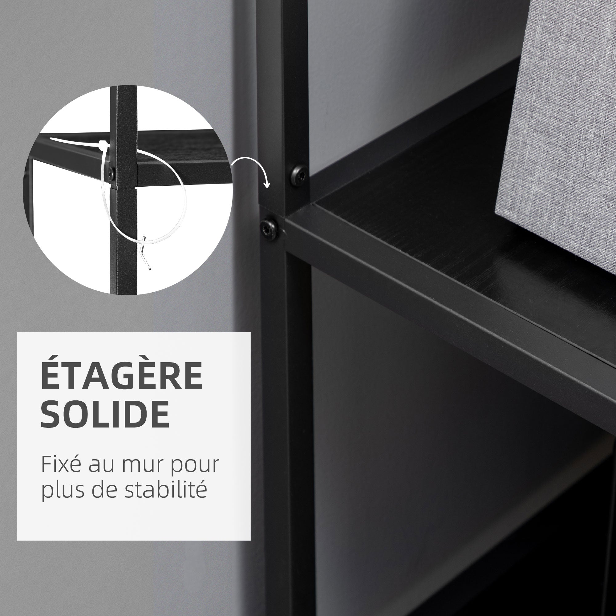 Bibliothèque étagère de rangement à 7 niveaux cadre en acier style industriel 83 x 34 x 180 cm noir