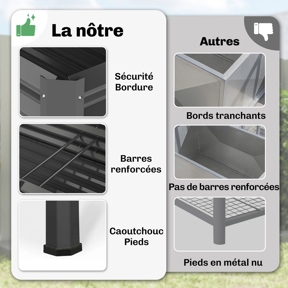 Potager sur Pieds en Métal, Jardinière Surélevée en Métal 241L avec Barres Renforcées et Tissu Non-Tissé, Gris Foncé-4