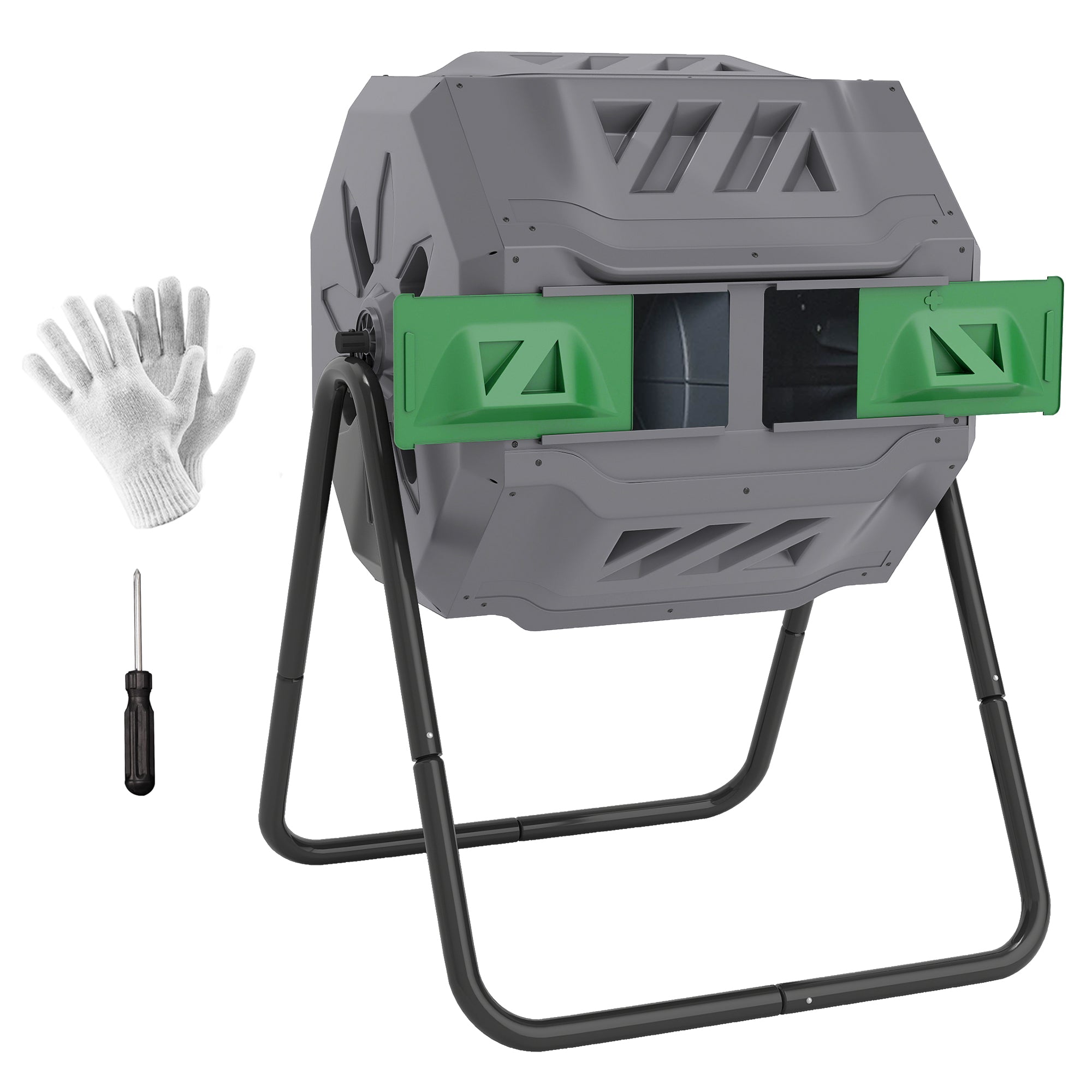 Composteur de Jardin - bac à Compost pour déchets - Rotatif 360° - Double Chambre 160 L - Acier PP Gris