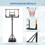 Panier de basket sur pied hauteur réglable 213 - 243 cm avec base de lestage roulettes panneau arrière robuste noir