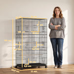 Grande Cage à Oiseaux sur Roulettes en Acier, Plateau Amovible, Portes, Perchoirs, Mangeoires, 77x46,5x141cm, Noir