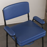 Chaise percée toilette multifonctions seau amovible hauteur réglable avec dossier siège et accoudoirs rembourrés bleu