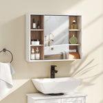 Armoire murale, meuble salle de bain avec miroir, miroir salle de bain avec rangement, placard à portes et 6 compartiments ouverts, 60 x 14,5 x 49,4 cm, blanc