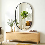 Miroir mural, miroir décoratif 60 x 90 cm en verre trempé et cadre en aluminium, pour chambre, salon, couloir, noir