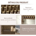 Paravent intérieur séparateur de pièce 4 panneaux 2 étagères bois de pin tressée fibres de papier 181 x 180 cm marron