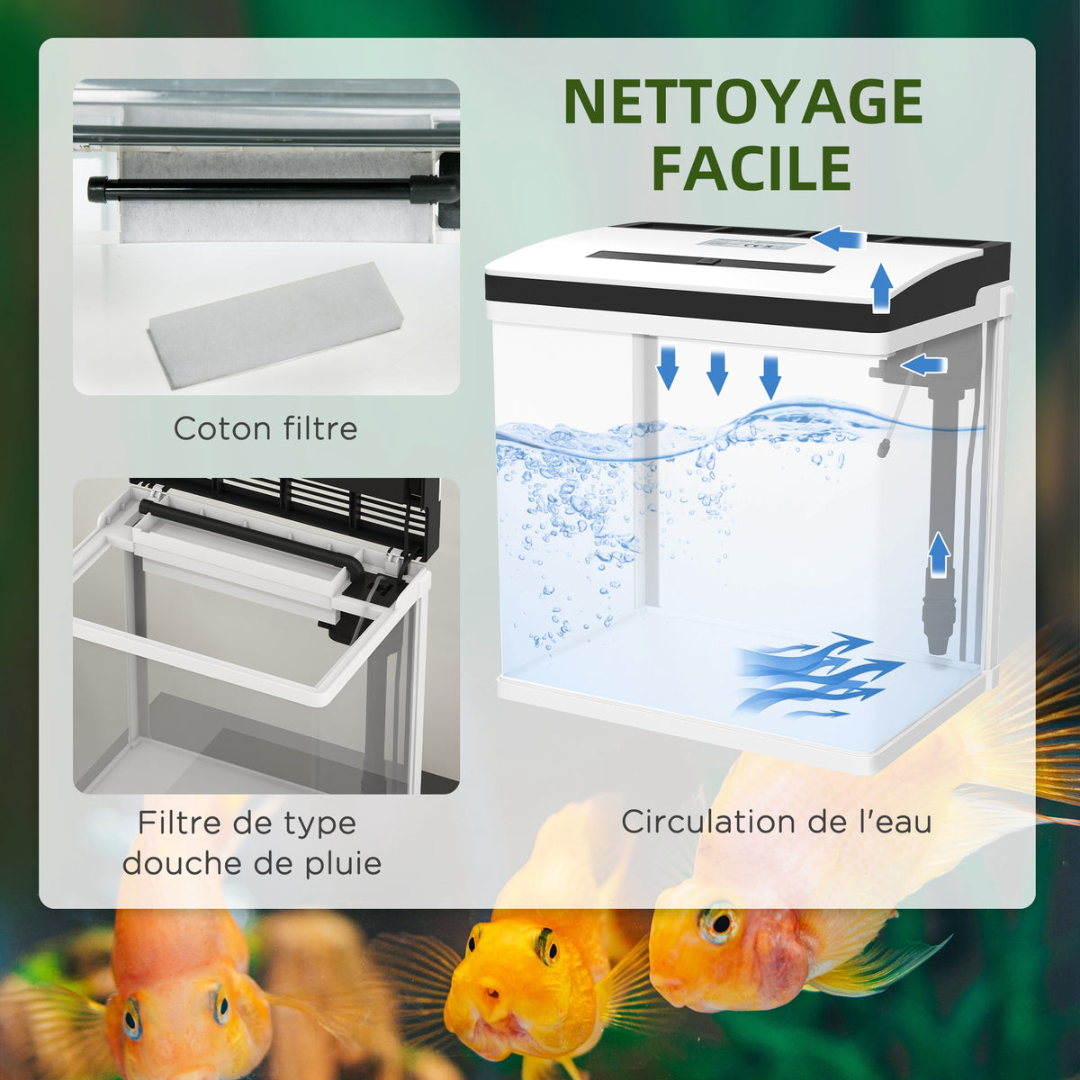 Aquarium en verre avec filtre couvercle et lumière LED pour poissons capacité 28L 38 x 26 x 39,5 cm blanc