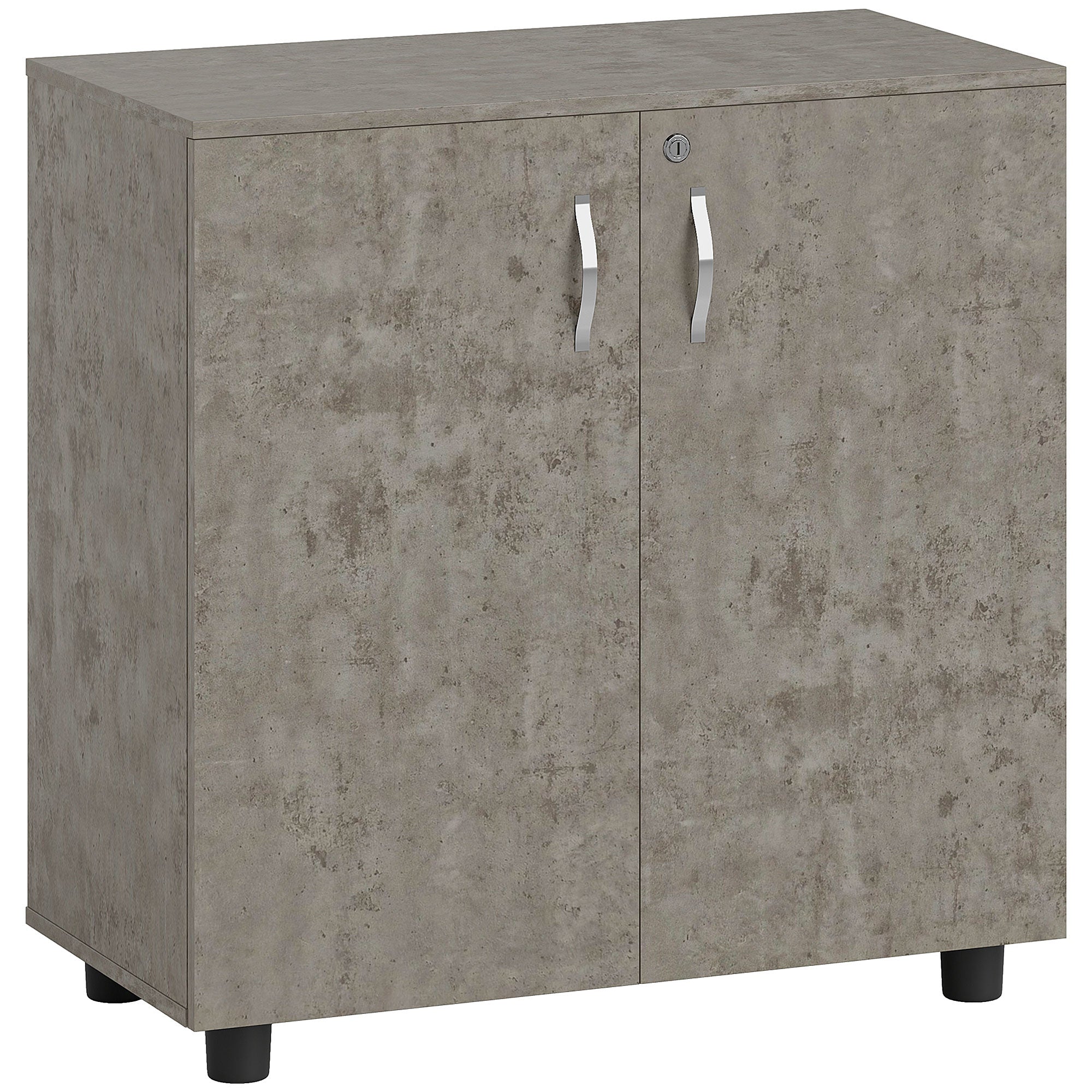 2-Tier Office Cabinet, Office Storage Unit with 2 Doors, Locks and Keys, 80x40x80cm, Gray
