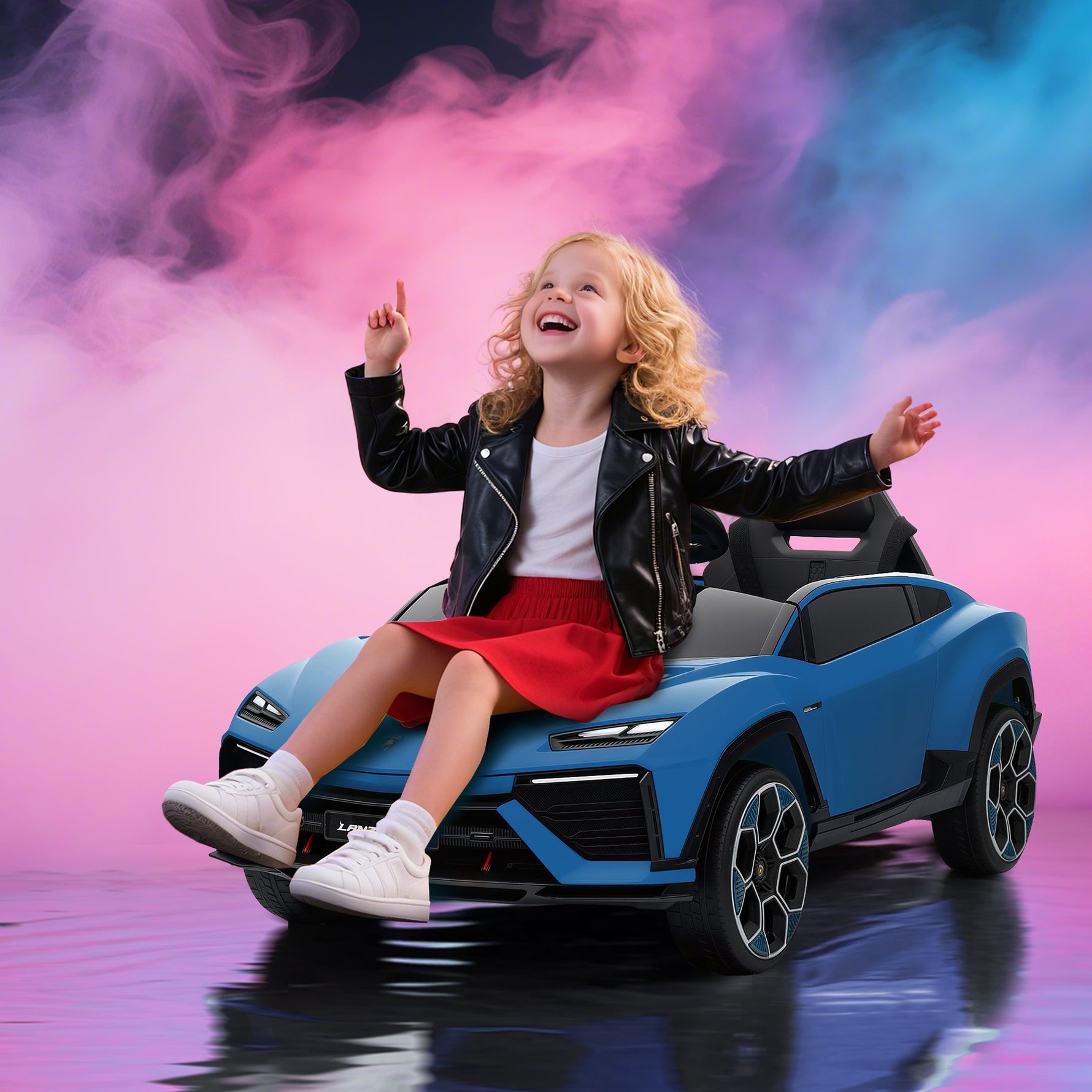 Voiture électrique enfant véhicule électrique Lamborghini 12V télécommande 2,4G et 2 moteurs vitesse max. 4 km/h bleu
