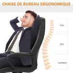 Fauteuil de bureau massant  fauteuil bureau ergonomique grand confort hauteur réglable fonction dossier à bascule revêtement synthétique brun