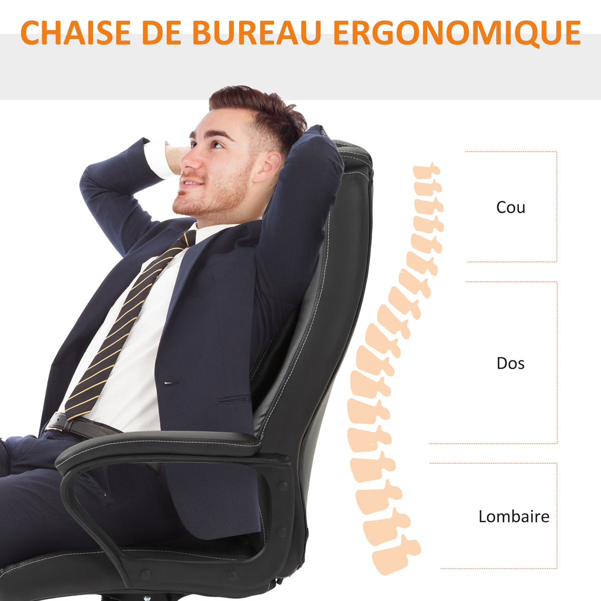 Fauteuil de bureau massant  fauteuil bureau ergonomique grand confort hauteur réglable fonction dossier à bascule revêtement synthétique brun