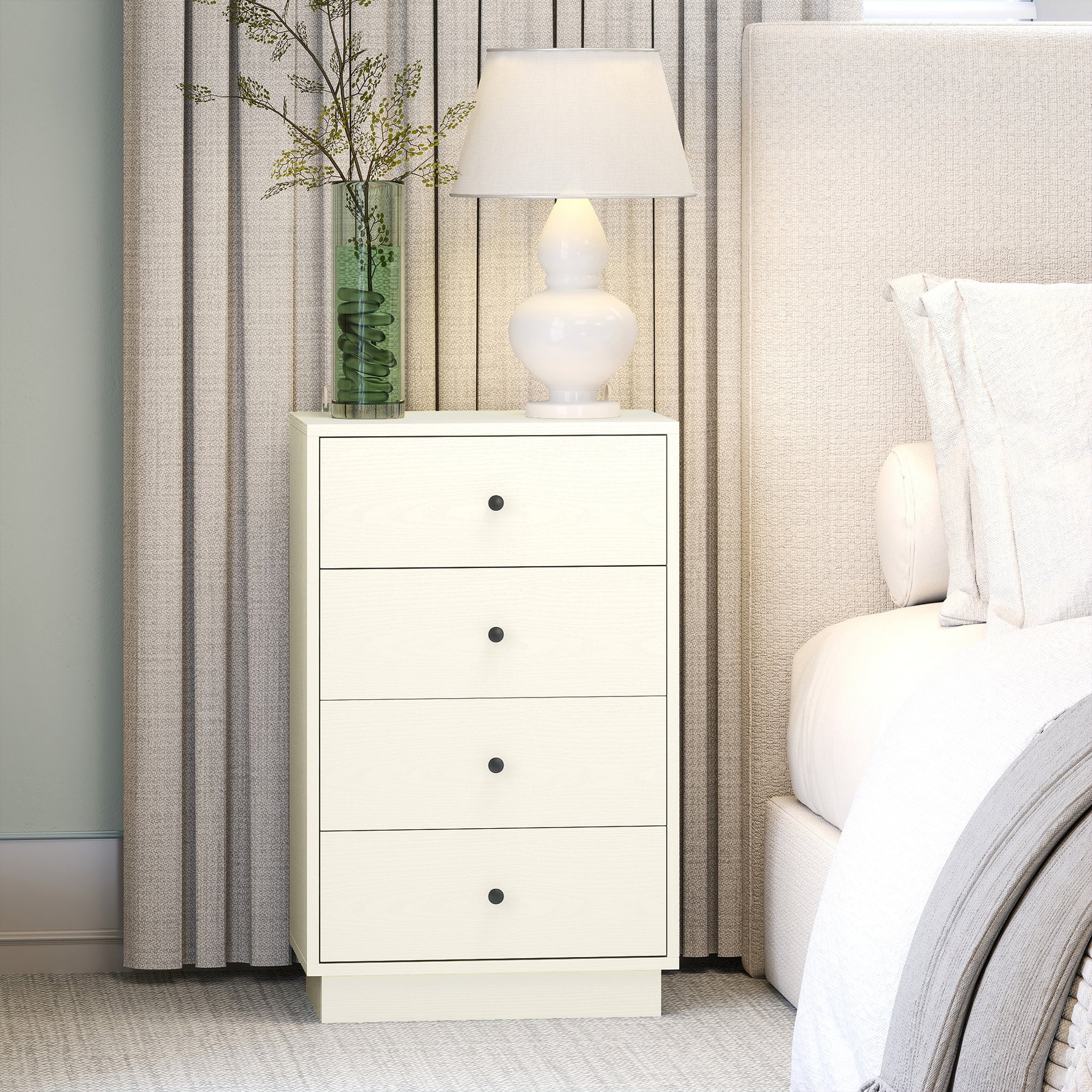 Commode 4 tiroirs moderne, meuble de rangement pour chambre à coucher, salon, entrée, 47 x 29 x 75 cm, crème