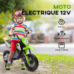 Moto électrique pour enfant moto cross pour enfants de 3 à 6 ans 2 moteurs 12V vitesse max. 5 km/h vert