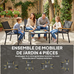 Salon de jardin extérieur 4 pièces avec canapé 2 places, 2 chaises et table basse en verre trempé, noir