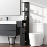 Meuble colonne salle de bain armoire de salle de bain avec tiroirs étagères ouvertes placard 15 x 33 x 136,8 cm noir