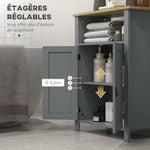 Meuble bas de salle de bain multi-rangements grande niche placard double porte gris et naturel