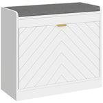 Panca scarpiera, panca contenitore, seduta imbottita, cassetto a ribalta, anta con motivo, 60 x 26 x 52,5 cm, bianco