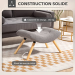 Repose pied salon ottoman pouf salon tabouret de canapé en tissu avec pieds en bois de hêtre, siège rembourré, gris