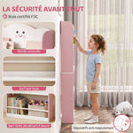 Bibliothèque pour enfant, rangement livre enfant 4 niveaux en thème barbe à papa, 60x12x108cm, rose