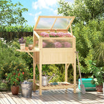 Carré potager sur pieds avec serre, jardinière surélevée, table latérale pliante et étagère, 104x50x120cm, bois naturel