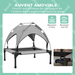 Lit pour chien chat sur pieds grand confort velum anti-UV oxford sac de transport inclus 76 x 61 x 69,5 cm gris