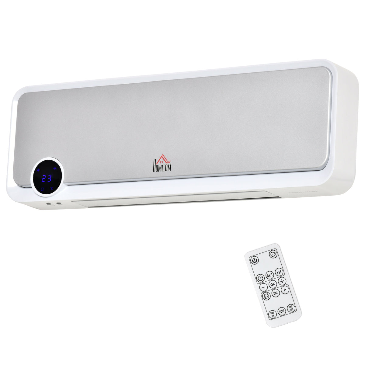 Radiateur mural soufflant oscillant 2000 W - chauffage céramique PTC - 3 niveaux de puissance - télécommande incluse blanc argenté